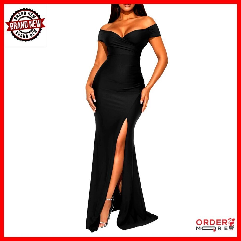 Sexy V Neck Off Shoulder Ruched Mermaid Maxi Dress Cocktail Party Formal